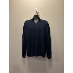 Eddie Bauer 1/4 Quarter Zip Navy Blue/Gray Coll‎ Sweater Size TL Ribbed Cotton